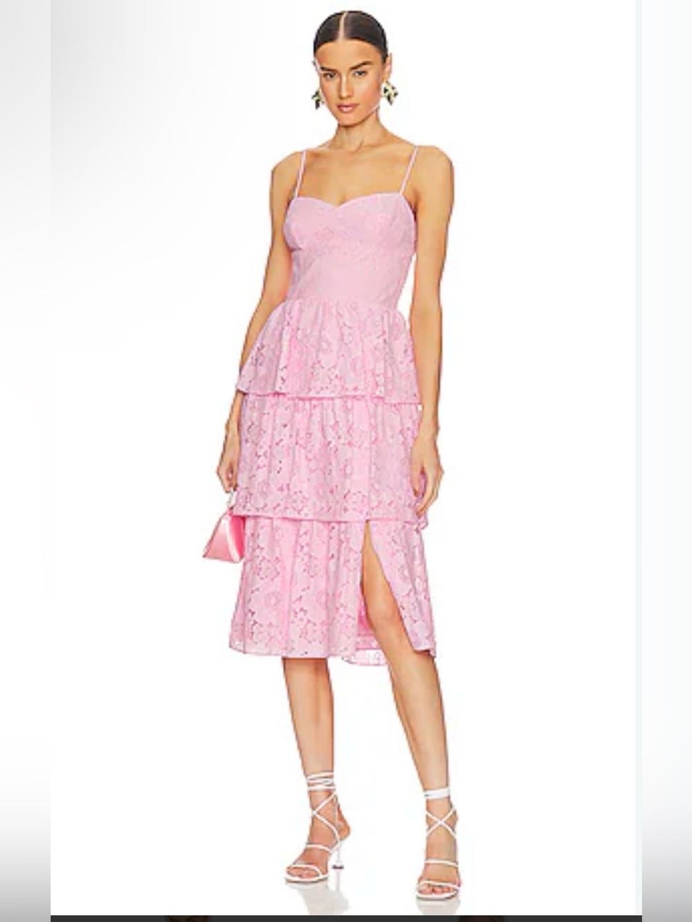 Amanda Uprichard Pink Lace Tiered Midi Dress M NWT